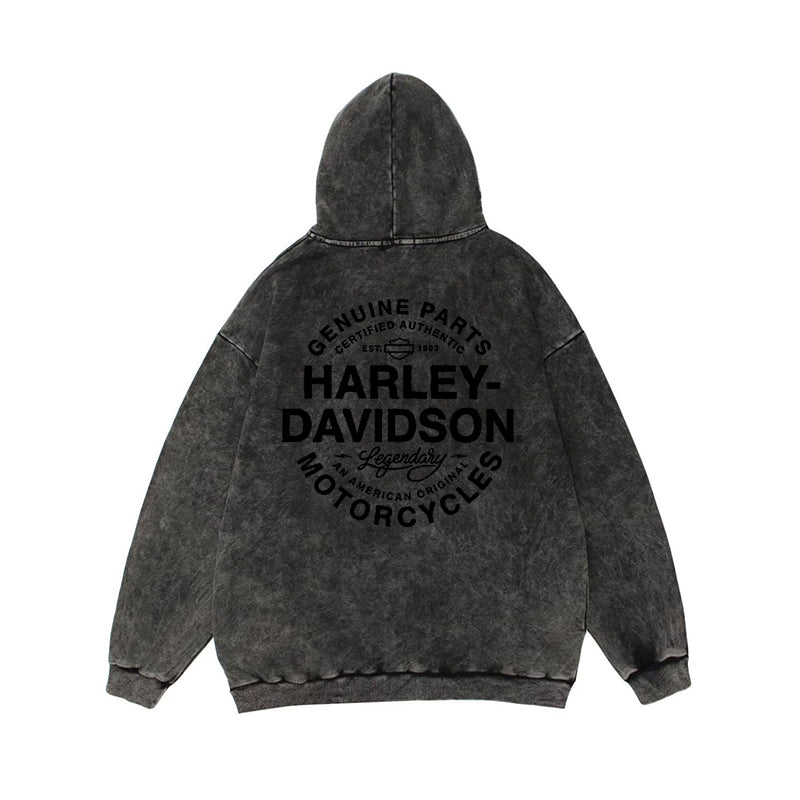 H D Genuine Logo Washed Cotton Hoodie