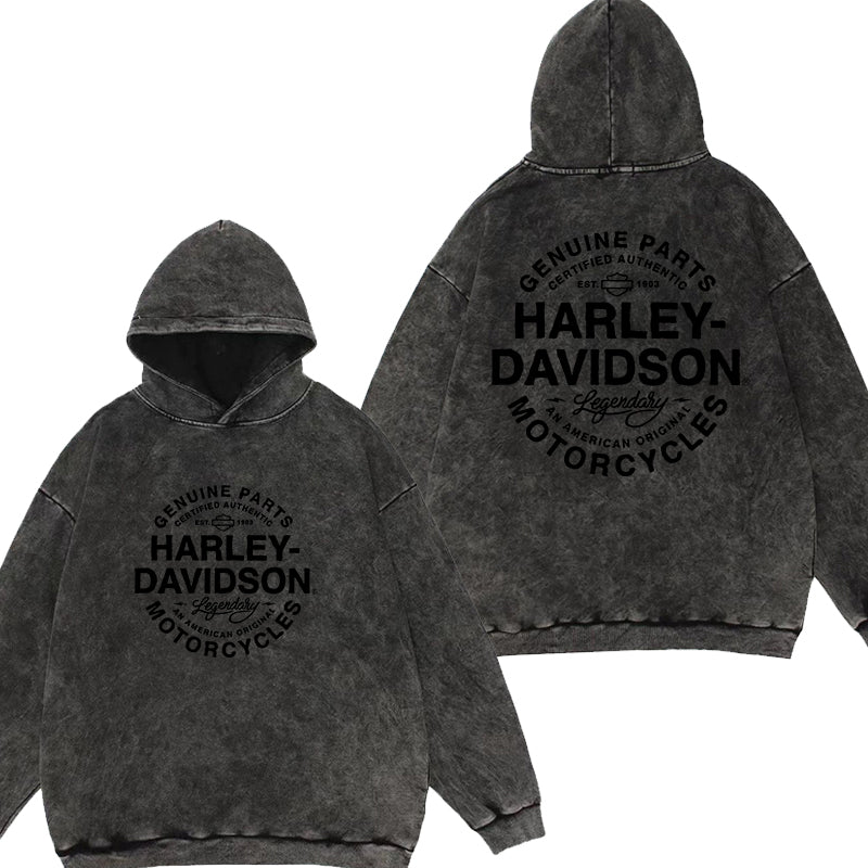 H D Genuine Logo Washed Cotton Hoodie