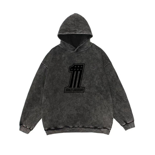 H D One Logo Washed Cotton Hoodie