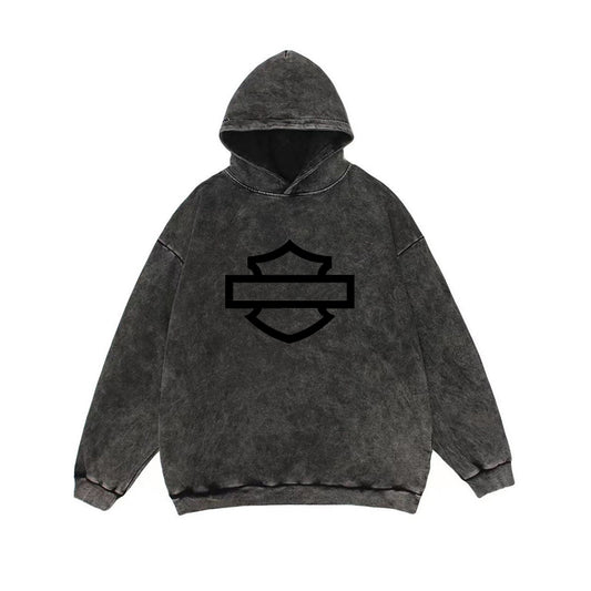 H D Basic Logo Washed Cotton Hoodie