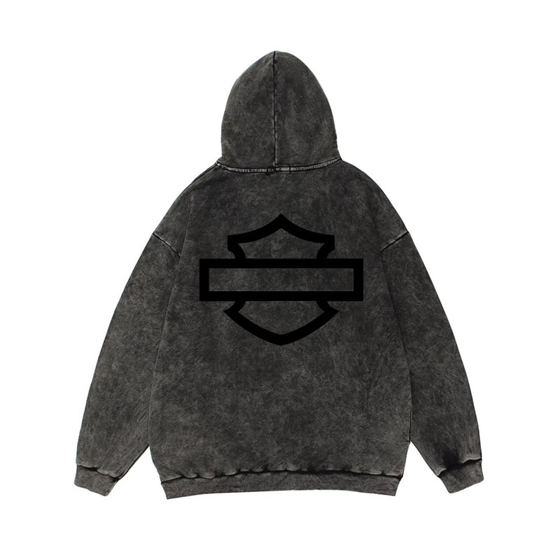 H D Basic Logo Washed Cotton Hoodie