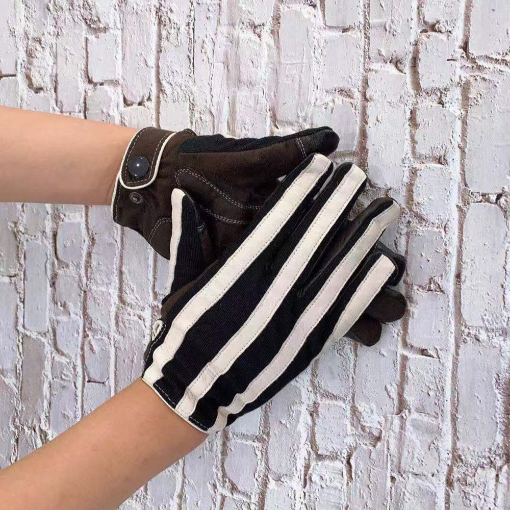 Genuine Leather Prisoner Stripe Gloves