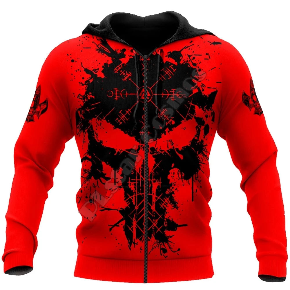 Red 3D Skull Printing Topwear