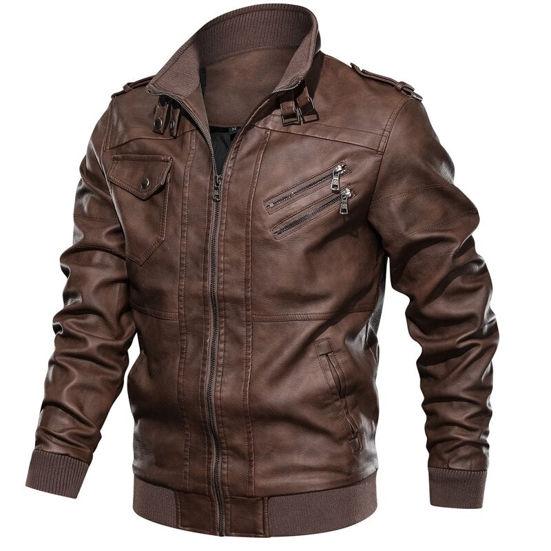 PU Leather Motorcycle Rider Casual Jacket