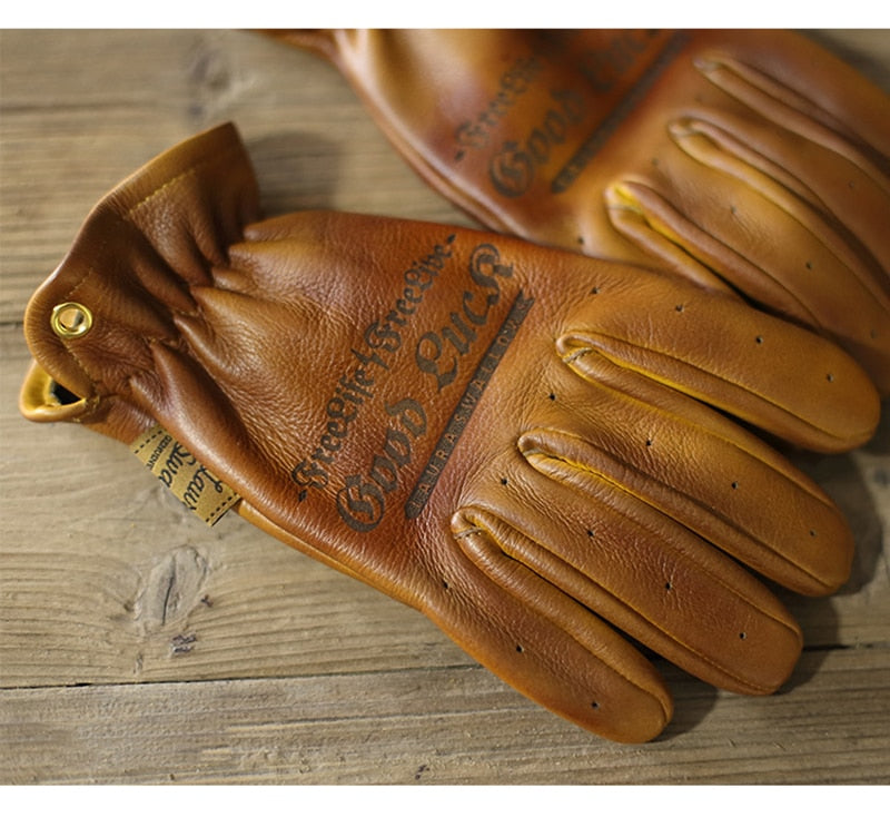 Cowhide Leather Full Finger Motorcycle Vintage Gloves