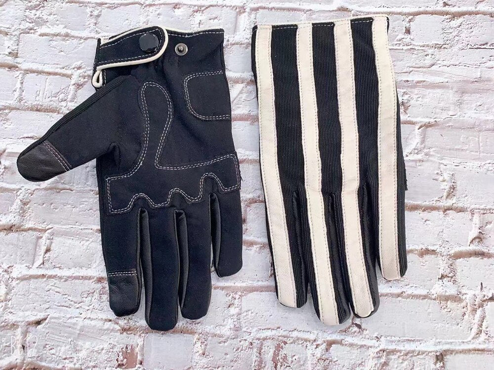 Genuine Leather Prisoner Stripe Gloves