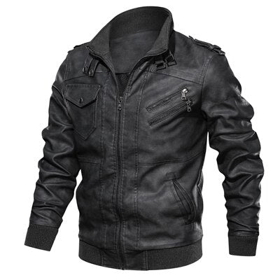 PU Leather Motorcycle Rider Casual Jacket