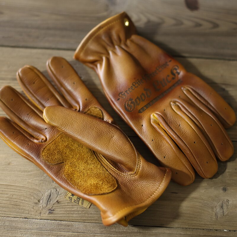 Cowhide Leather Full Finger Motorcycle Vintage Gloves