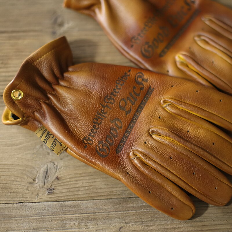 Cowhide Leather Full Finger Motorcycle Vintage Gloves