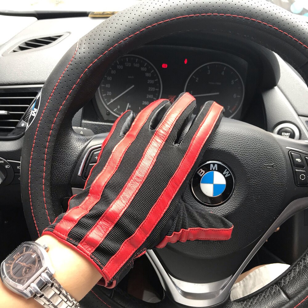 Genuine Leather Prisoner Stripe Gloves