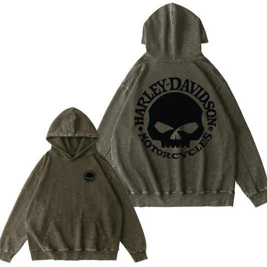 H D Skull Vintage Washed Cotton Hoodie