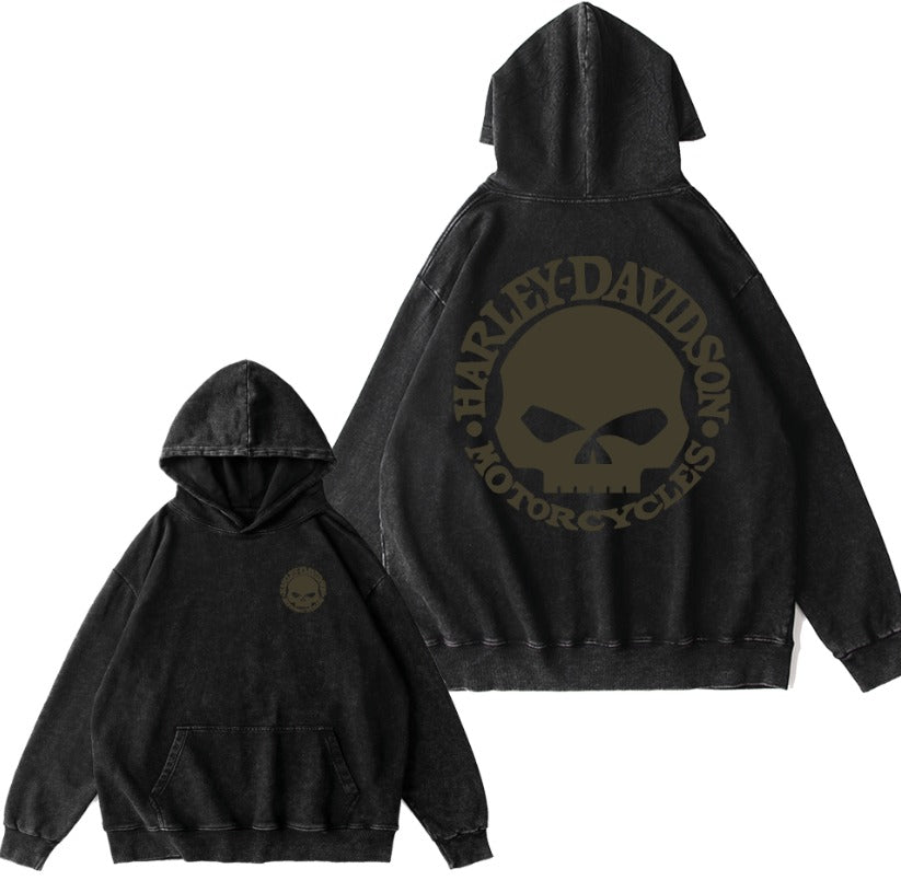 H D Skull Vintage Washed Cotton Hoodie