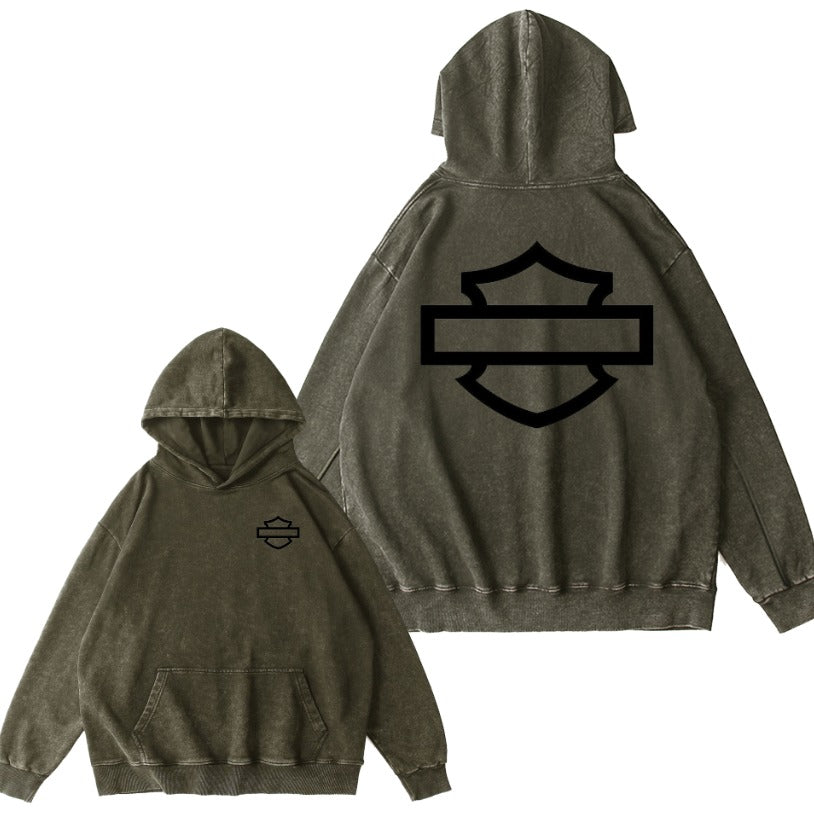 H D Basic Logo Vintage Washed Cotton Hoodie