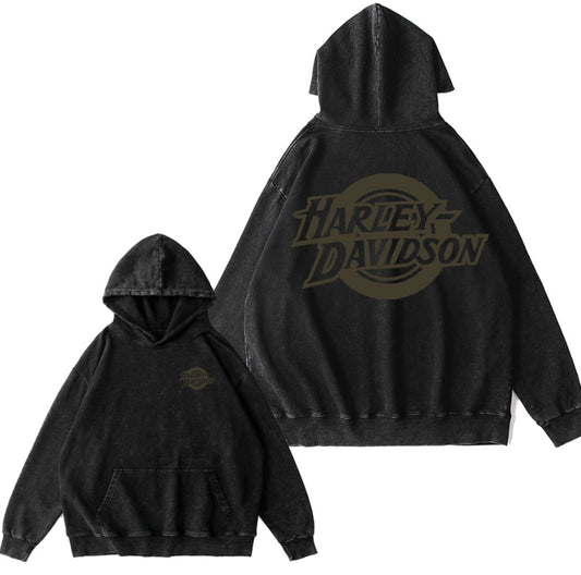 H D Lettering Vintage Washed Cotton Hoodie