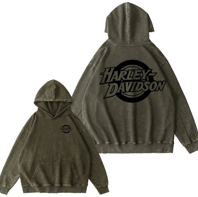 H D Lettering Vintage Washed Cotton Hoodie