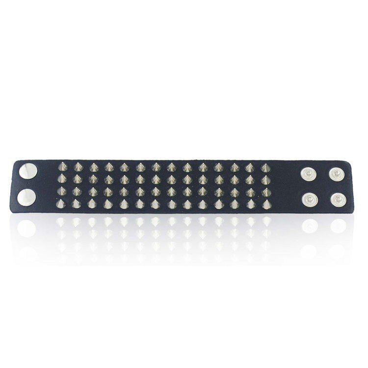 Four Row Cuspidal Spikes Rivet Stud Leather Bracelet