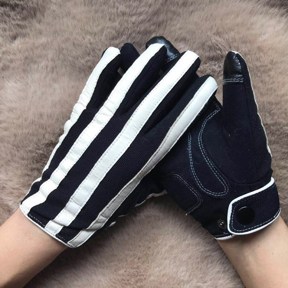 Genuine Leather Prisoner Stripe Gloves