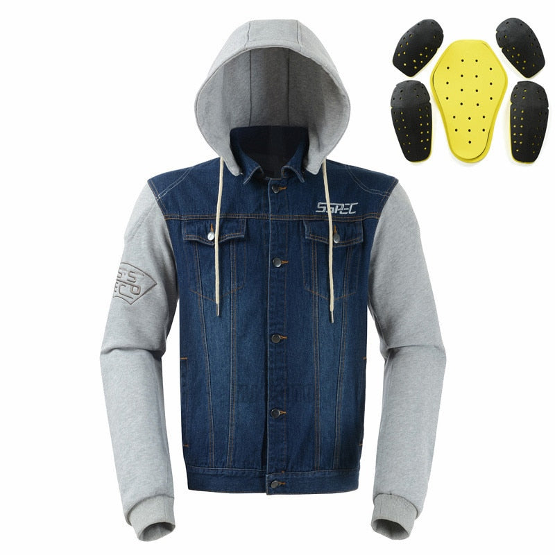 Denim Protective Arms Motorcycle Hoodie