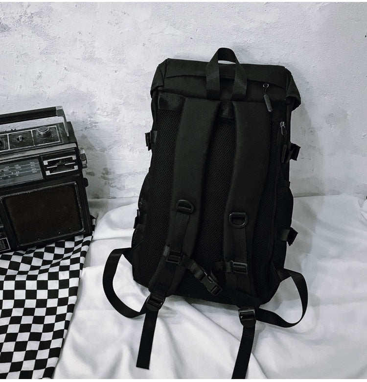 Black Large Capacity Nylon Backpack