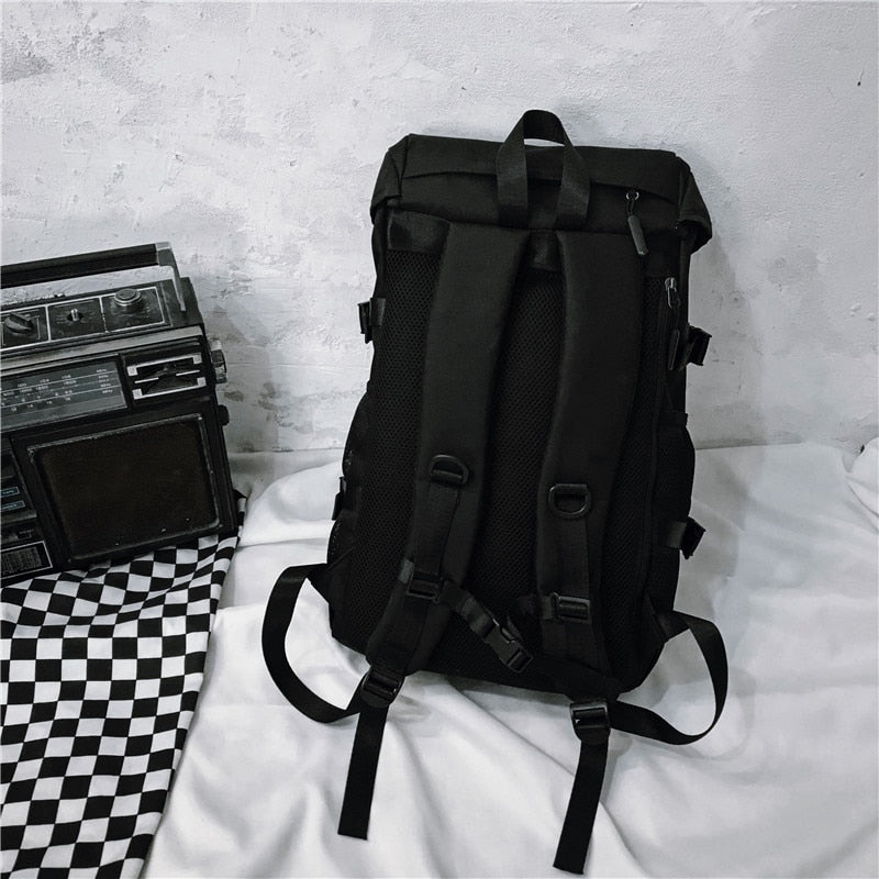 Black Large Capacity Nylon Backpack