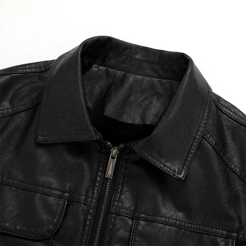 Black Faux Leather Warm Winter Bomber Jacket