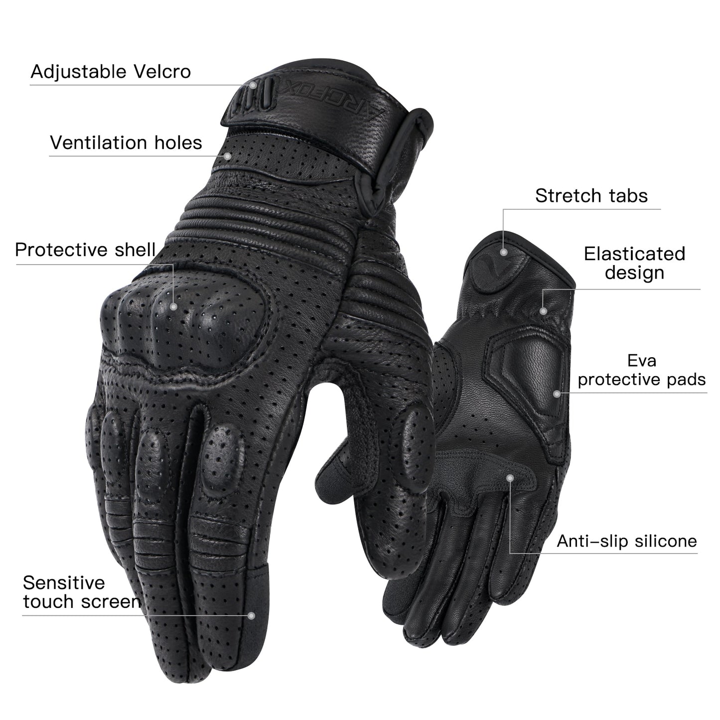 Black Motorcycle Leather Vintage Gloves