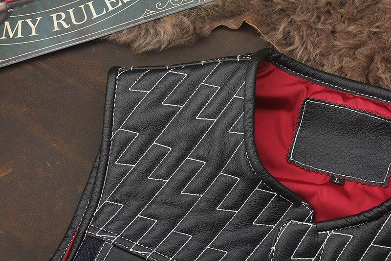 Club Riding Cowhide Denim Patchwork Motorcycle Vest