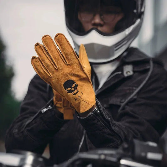 Retro Leather Skull Design Full Finger Gloves