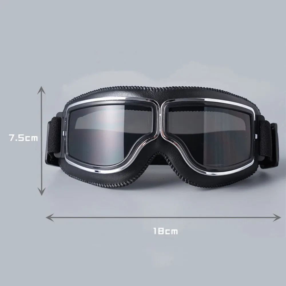 Retro Motorcycle Pilot Windproof Leather Glasses