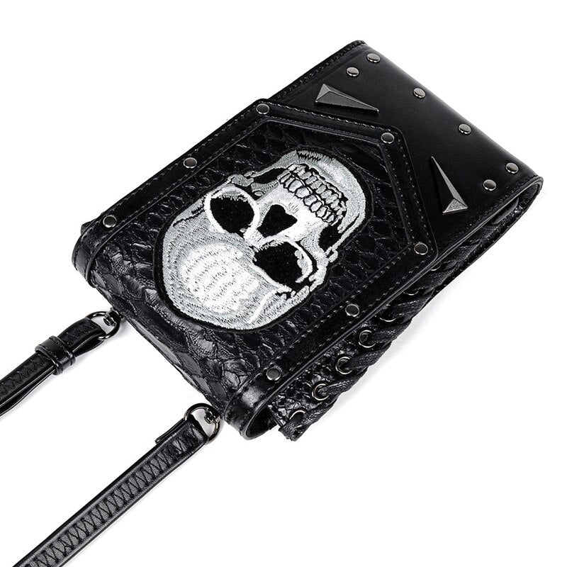 Black Skull Pattern Wallet Pouch Crossbody Bags