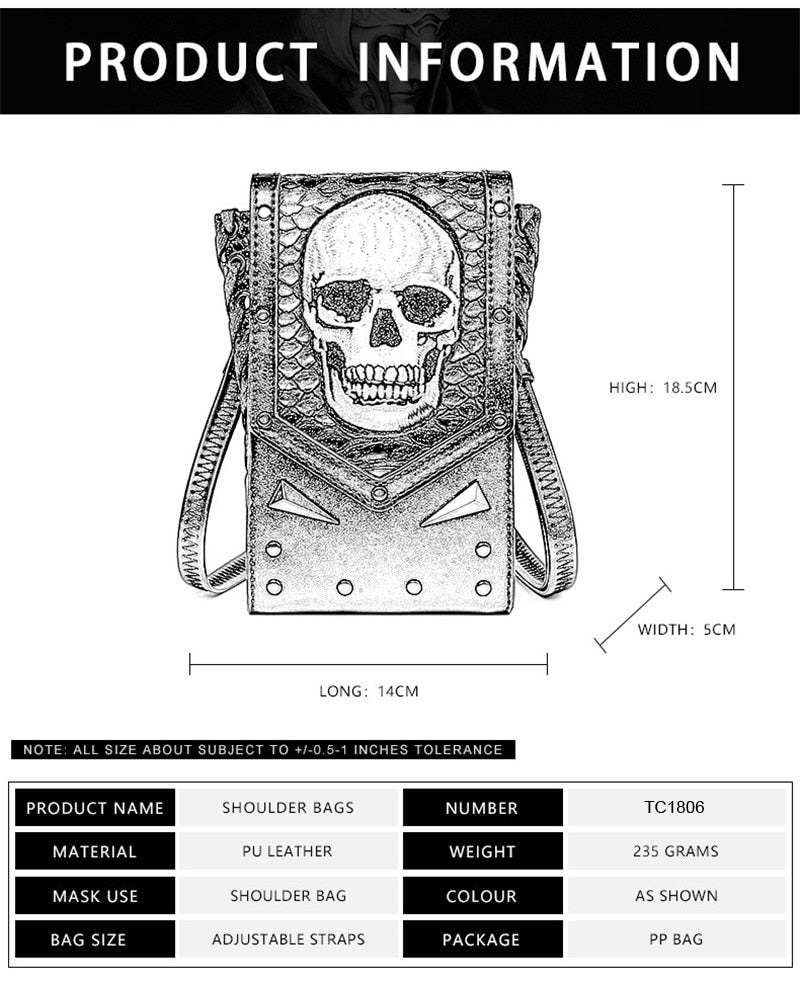 Black Skull Pattern Wallet Pouch Crossbody Bags