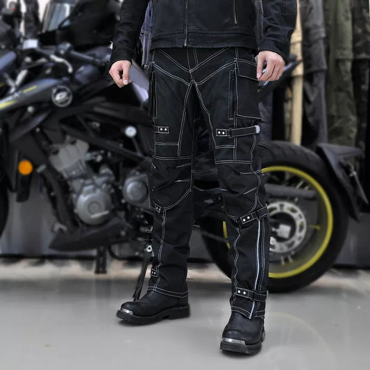 Motorcycle Riding Anti-fall Reflective Strips Multi-Pocket Jeans