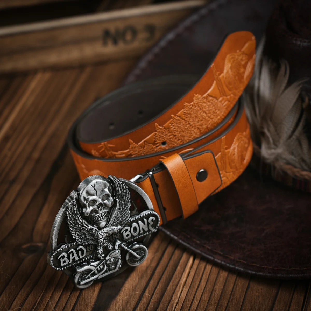 Bad Bone Skull Motorcycle Buckle Cowboy PU Leather Belt