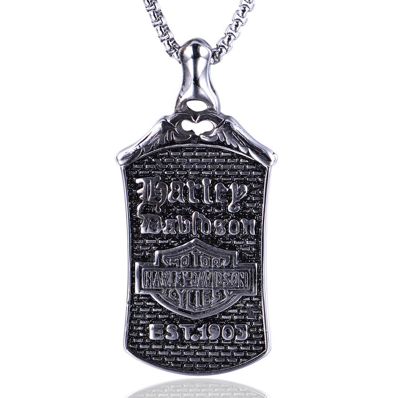 H D Stainless Steel Vintage Badge Necklace