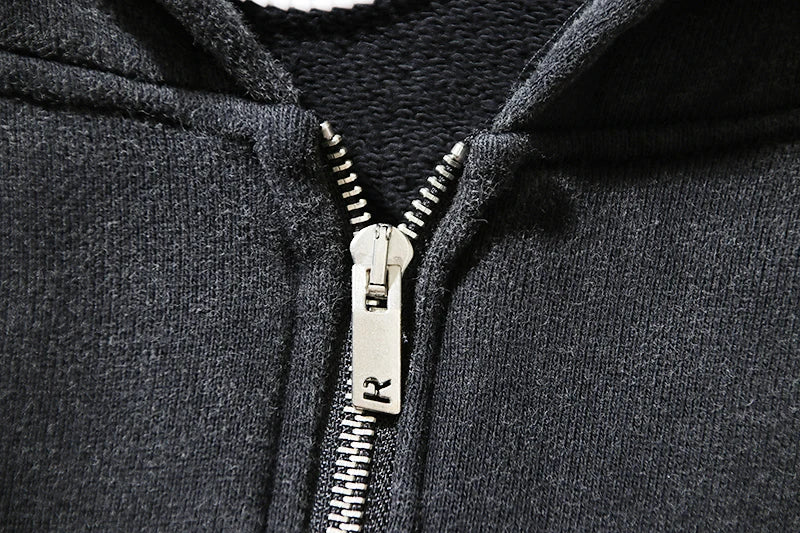 Gray Retro Washed Dirty Cut Zip Hooded