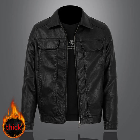 Black Faux Leather Warm Winter Bomber Jacket