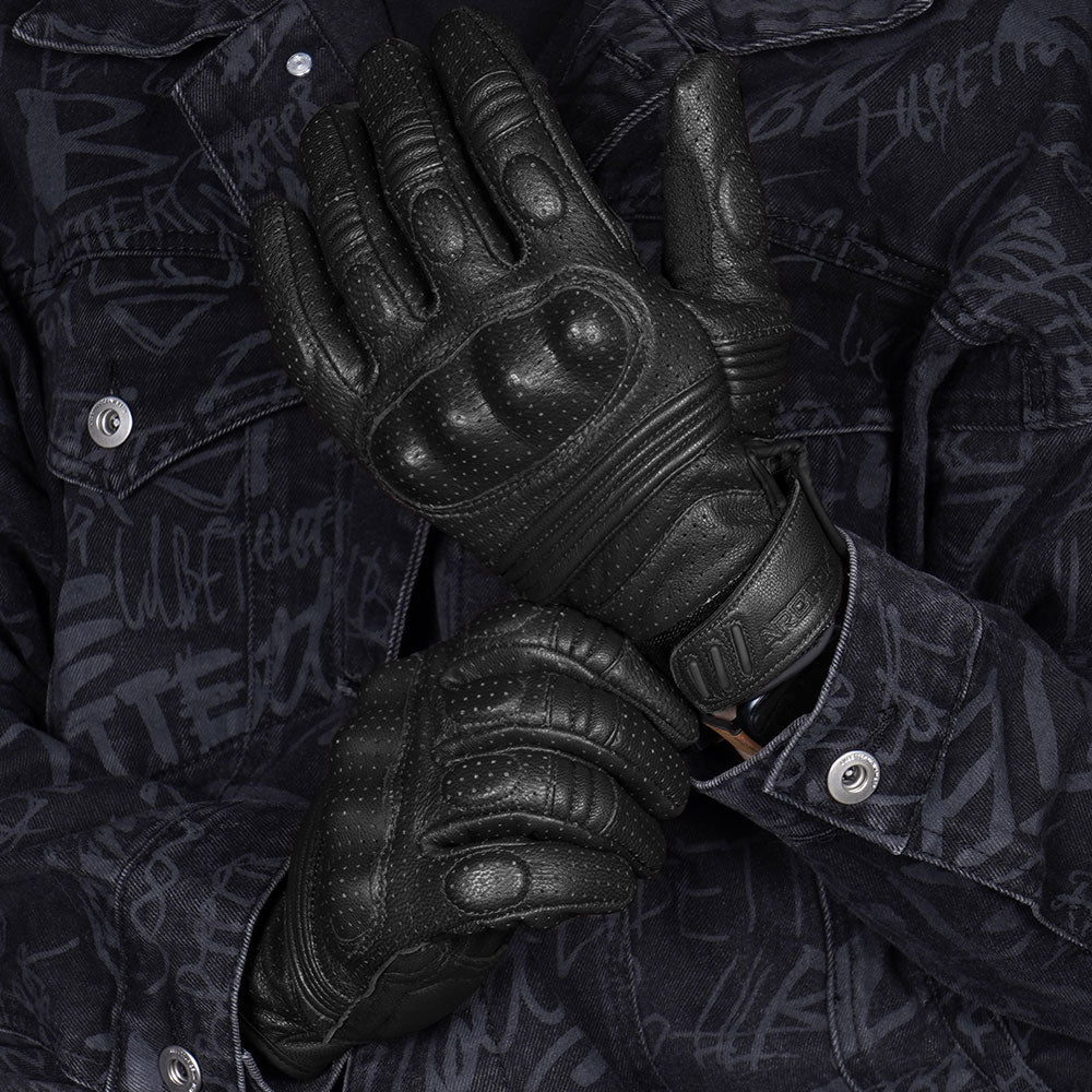 Black Motorcycle Leather Vintage Gloves