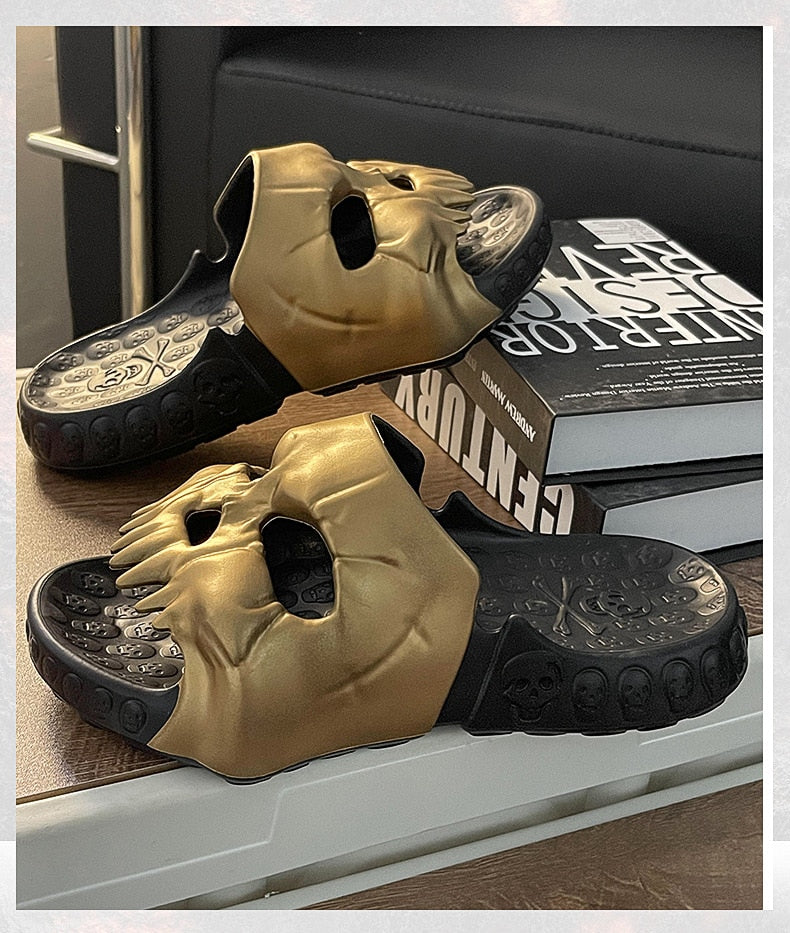 Personalized Skull Design Gold Slippers