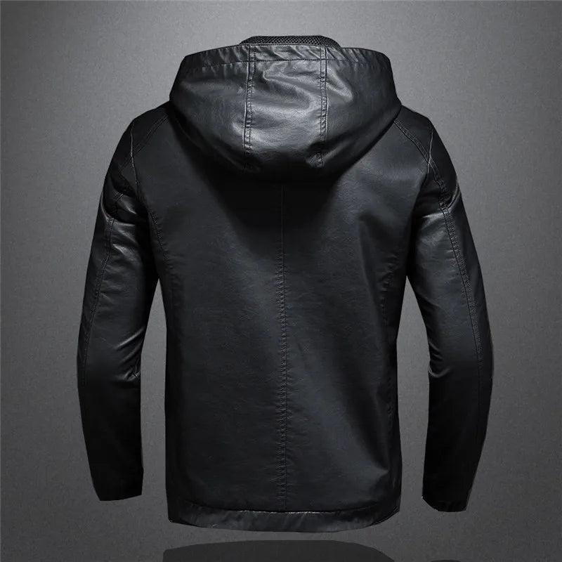 Black Faux Leather Windproof Slim Jacket