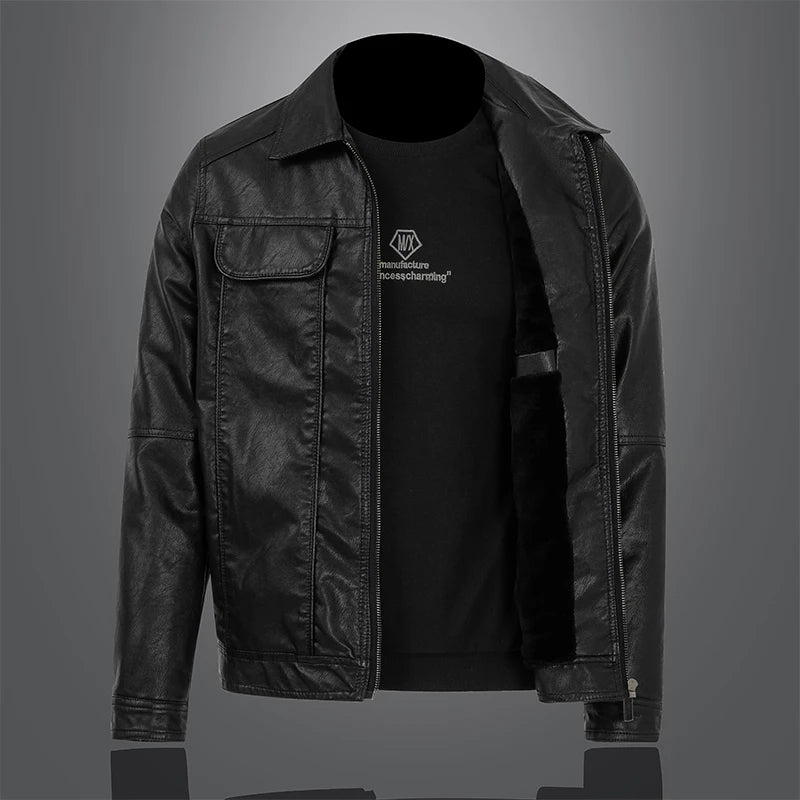 Black Faux Leather Warm Winter Bomber Jacket