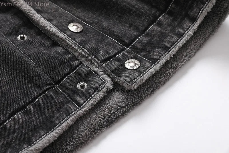 Lapel Lamb Hair Thickened Warm Denim Jacket