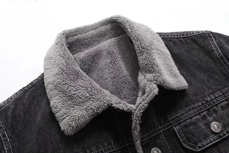 Lapel Lamb Hair Thickened Warm Denim Jacket