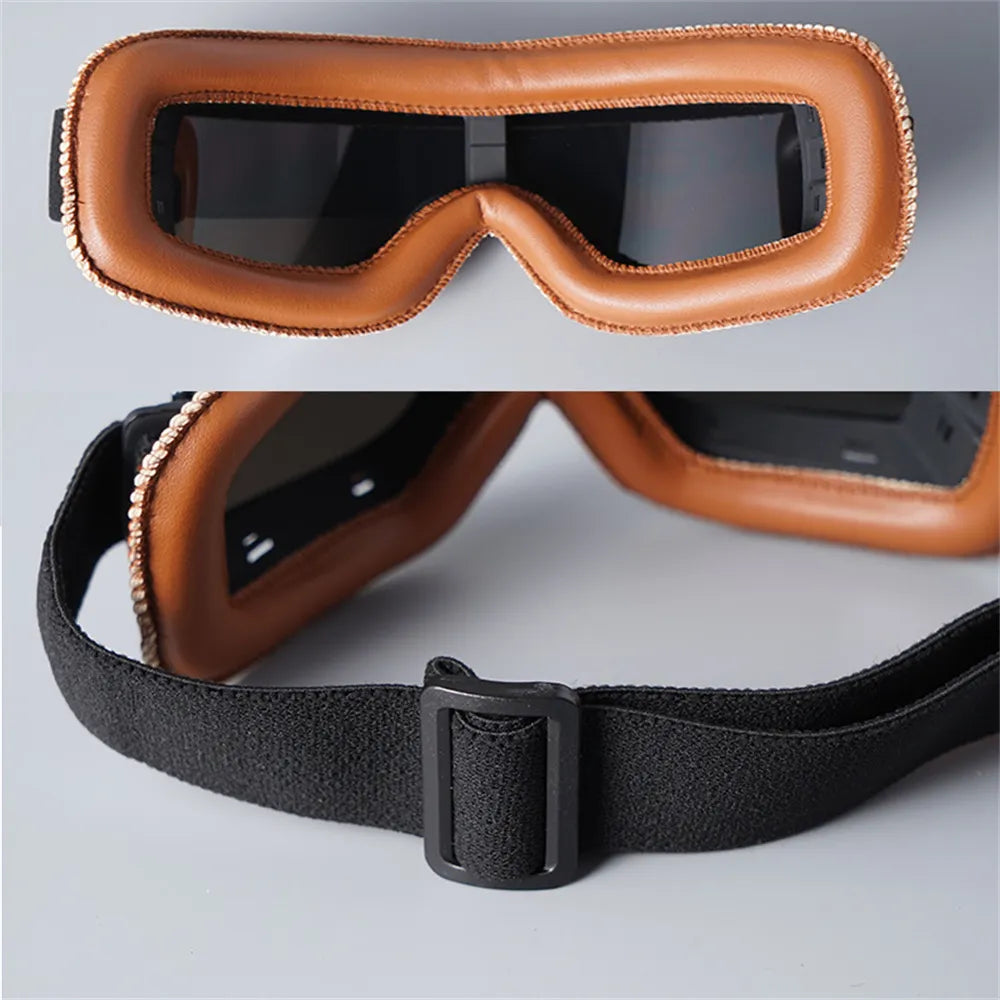 Retro Motorcycle Pilot Windproof Leather Glasses