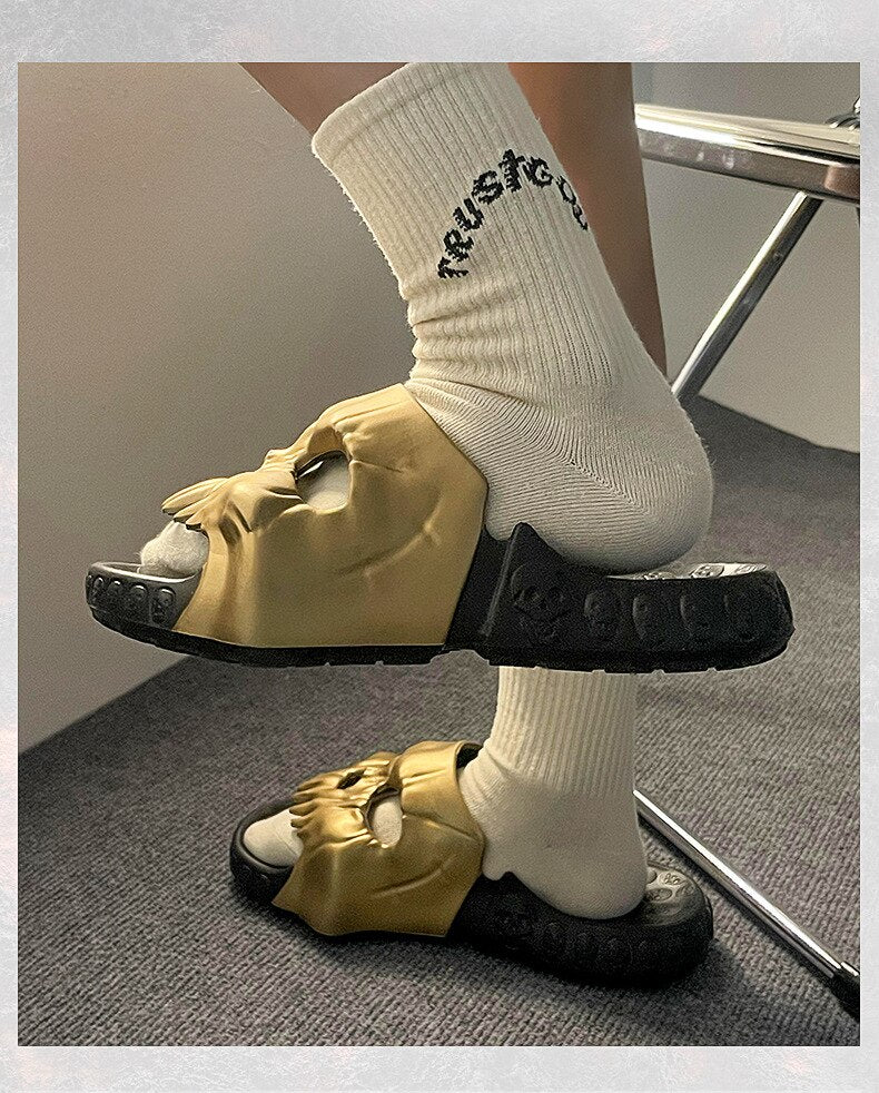 Personalized Skull Design Gold Slippers