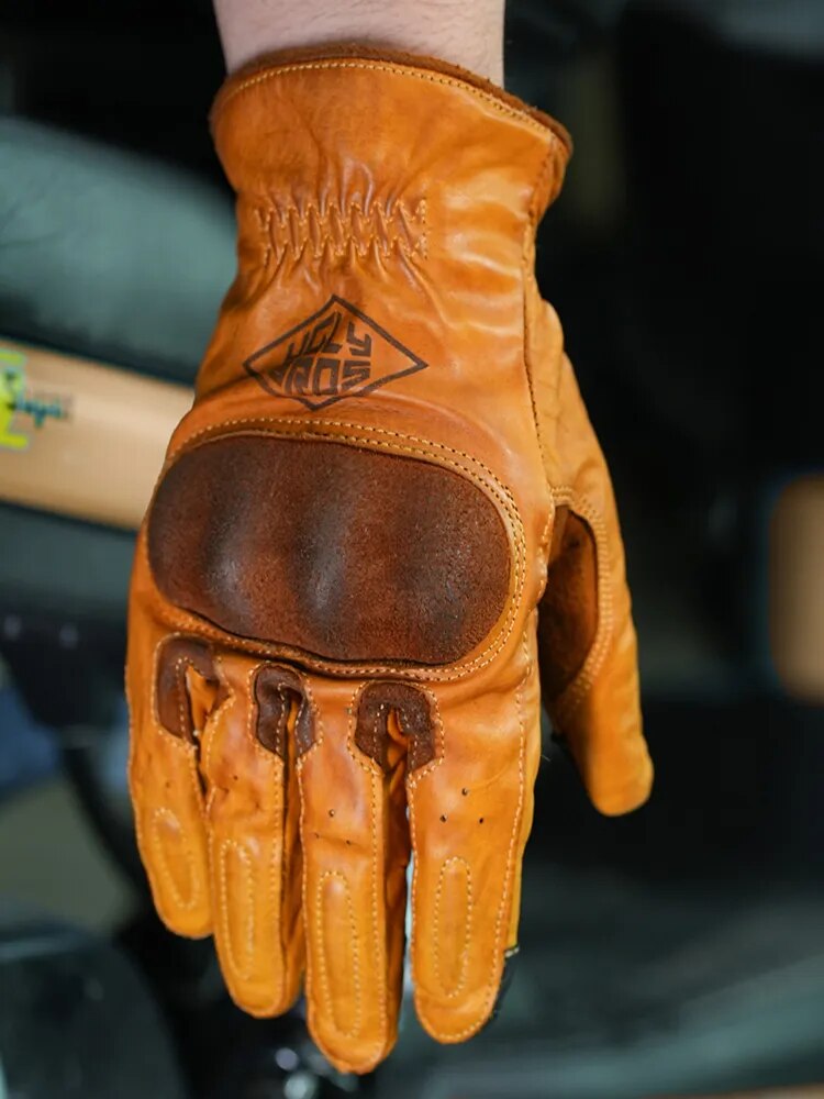 Retro Leather Touch Screen Motorcycle Gloves