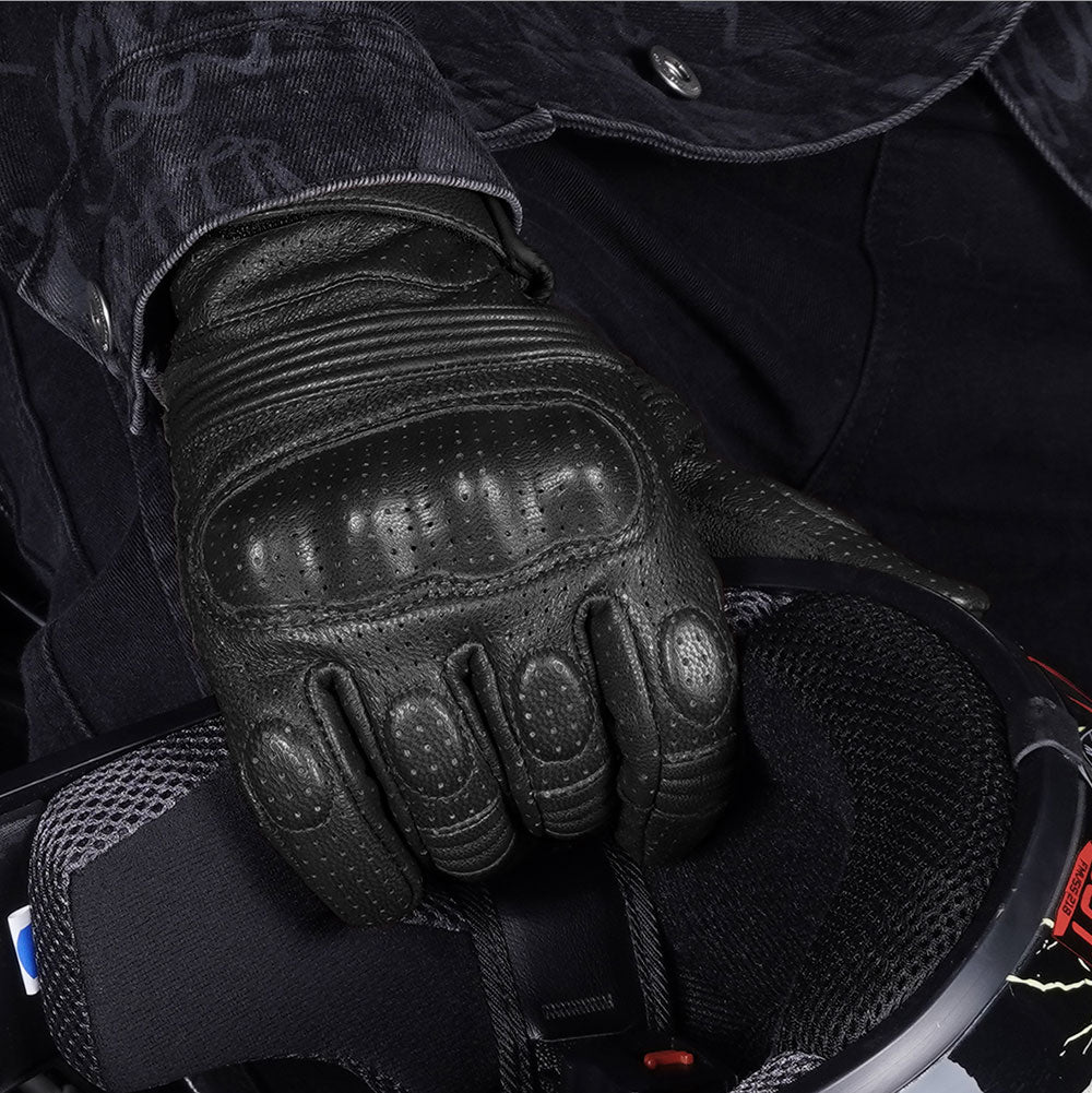 Black Motorcycle Leather Vintage Gloves