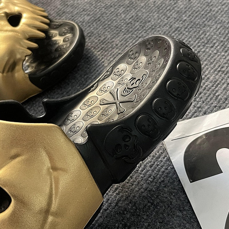 Personalized Skull Design Gold Slippers