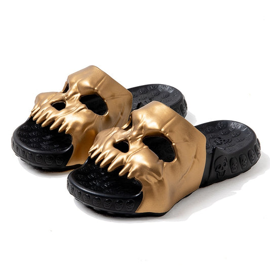 Personalized Skull Design Gold Slippers