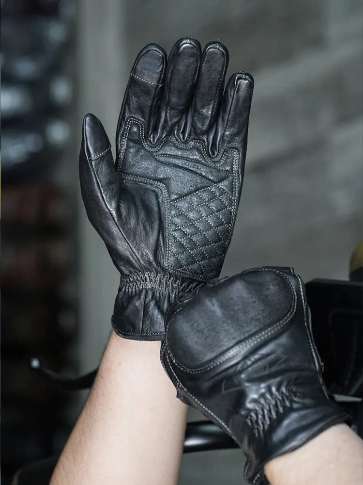 Retro Leather Touch Screen Motorcycle Gloves