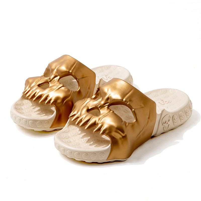 Personalized Skull Design Gold Slippers